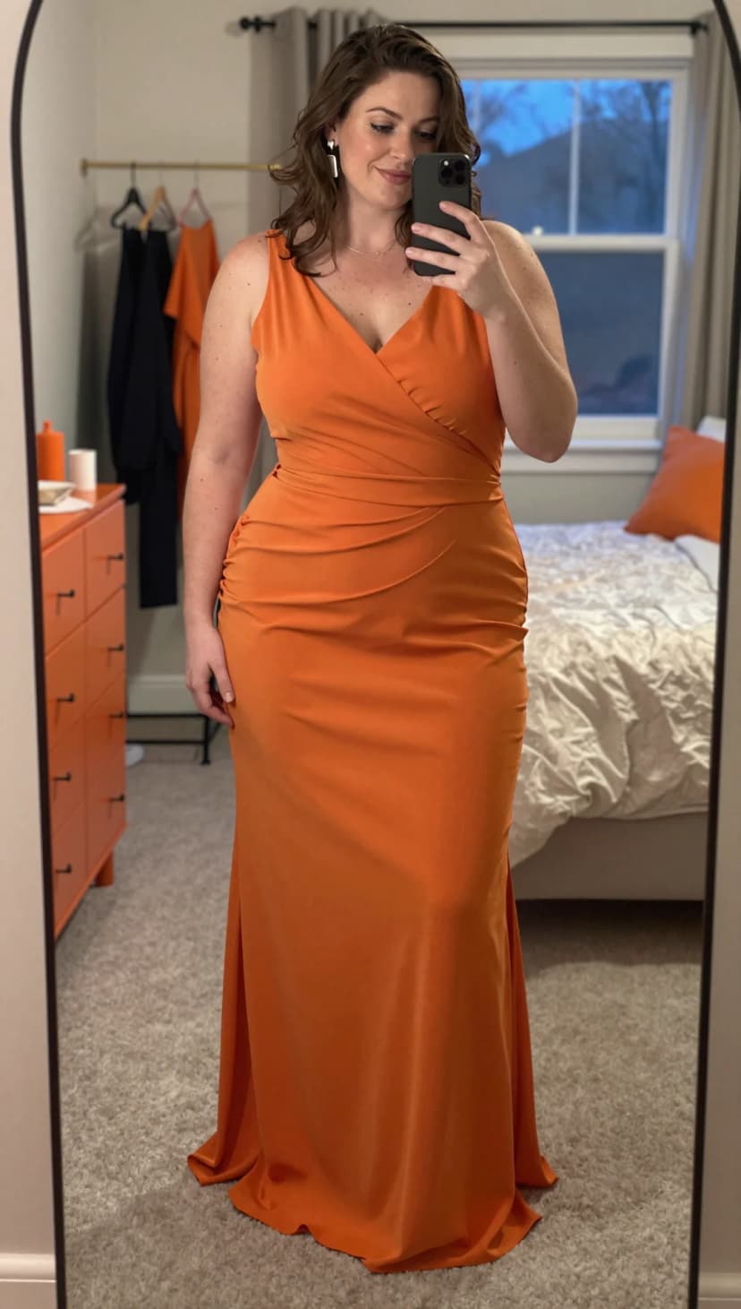 Orange jersey wrap gown