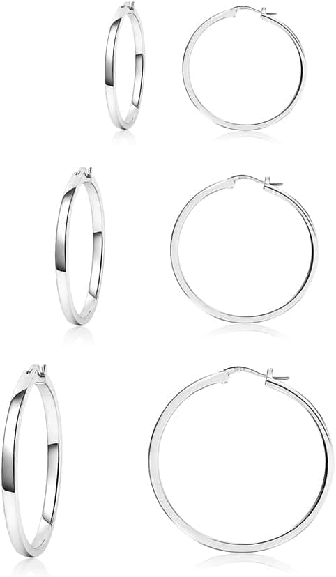 Silver sterling-hoop earrings — 20/30/40 mm set