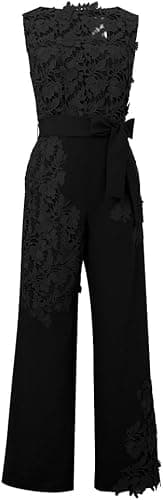 Black plus-size lace-appliqué wide-leg jumpsuit
