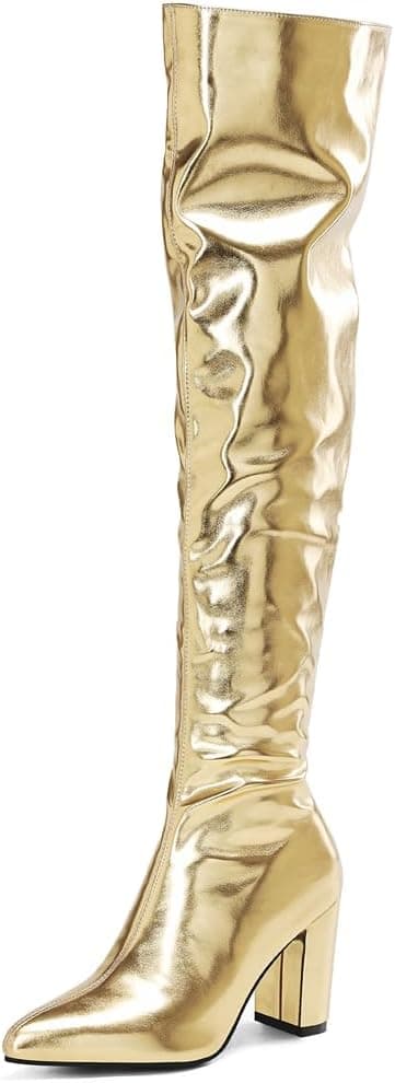 Metallic gold pointed over-the-knee boots — sizes 4–13