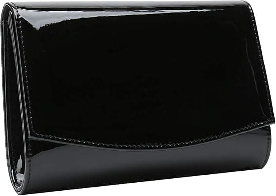 Black patent flap clutch
