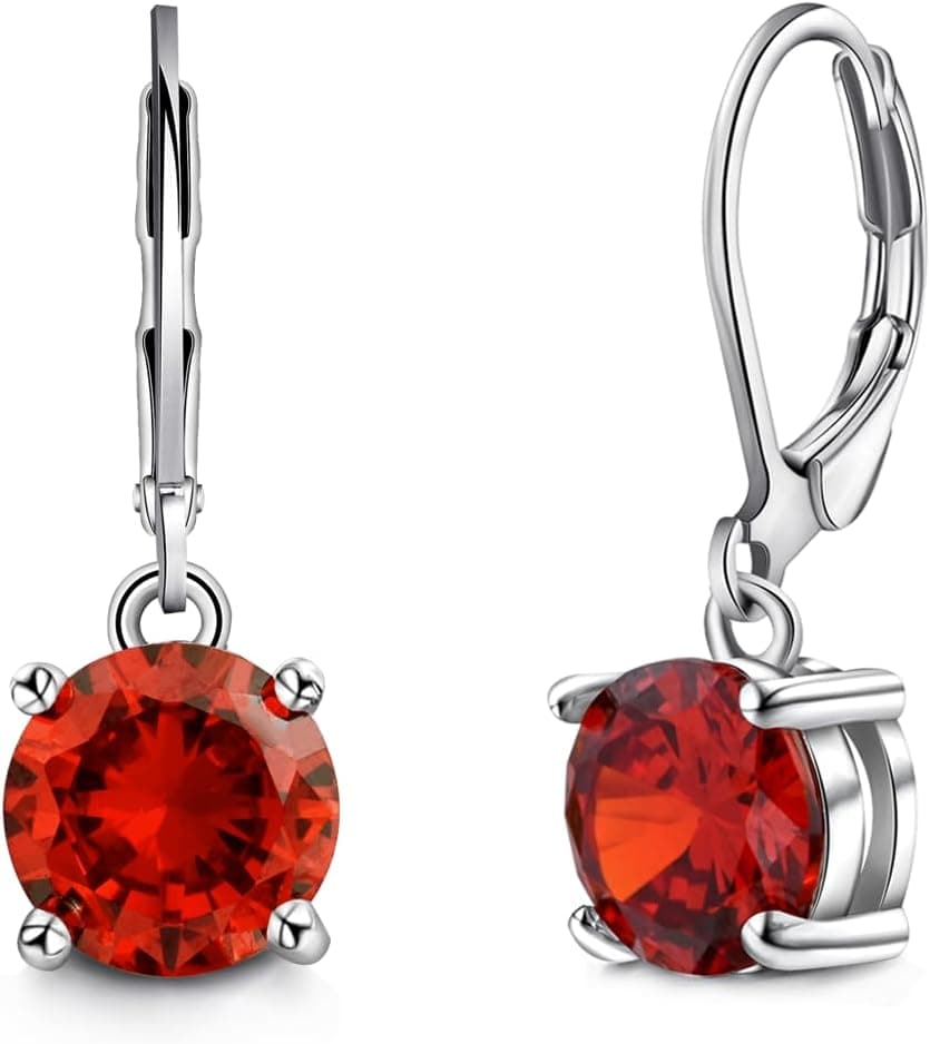 Red crystal leverback drop earrings — 8 mm