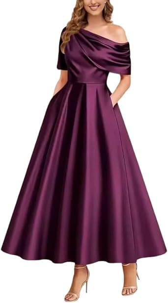 Purple plus-size off-shoulder satin flare midi dress