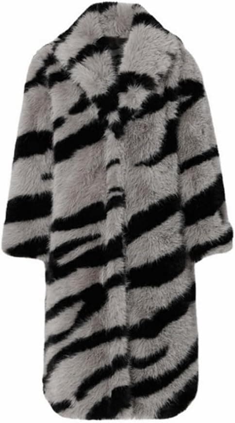 Black/white zebra faux-fur jacket — 2XL; closest plus-size zebra layer, longer than the source crop