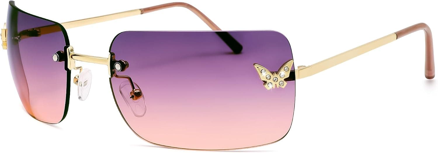 Gold/purple rimless rectangular sunglasses — A7 Gold/Purple