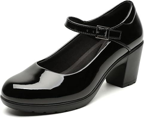 Black patent Mary Jane block-heel pumps