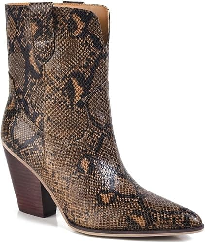 Brown snakeskin pointed ankle boots — sizes 5–13