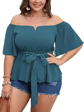 Teal plus-size peplum blouse
