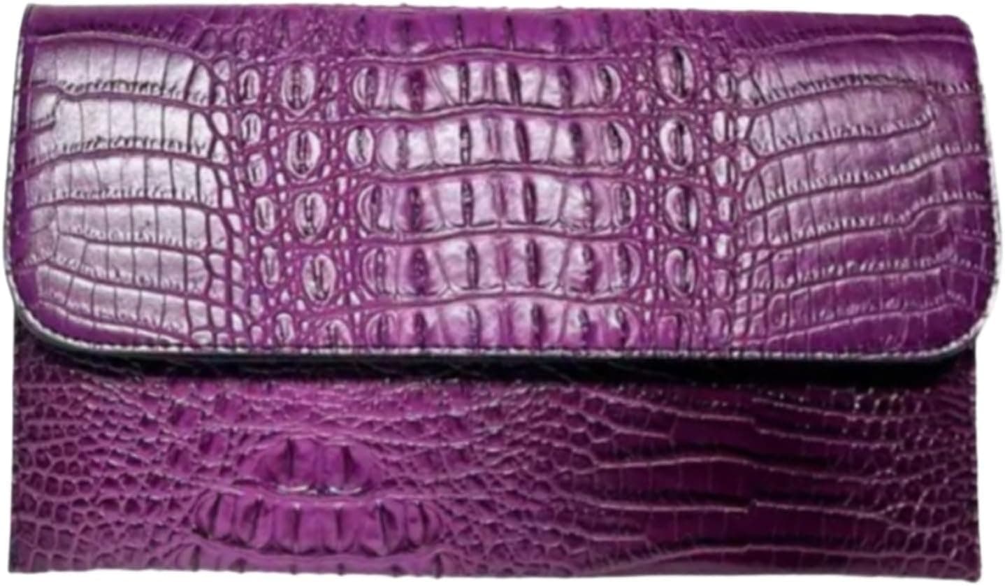 Purple vegan-leather crocodile envelope clutch — B-purple