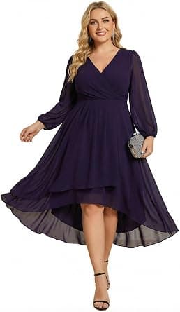 Dark-purple plus-size chiffon long-sleeve formal dress