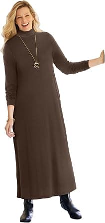 Chocolate brown plus-size mock-neck dress
