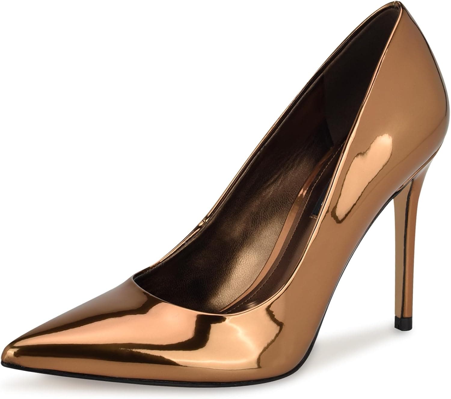 Bronze mirror-metallic pointed pumps — sizes 5–12