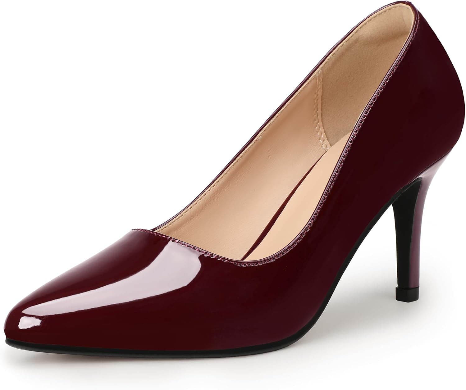Burgundy patent pointed-toe pumps — sizes 5–11