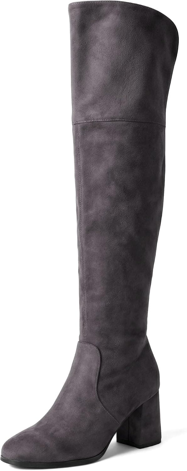 Gray vegan-suede over-the-knee boots — sizes 6.5–11; closest source-color match, standard calf