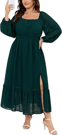 Emerald-green plus-size floral maxi dress