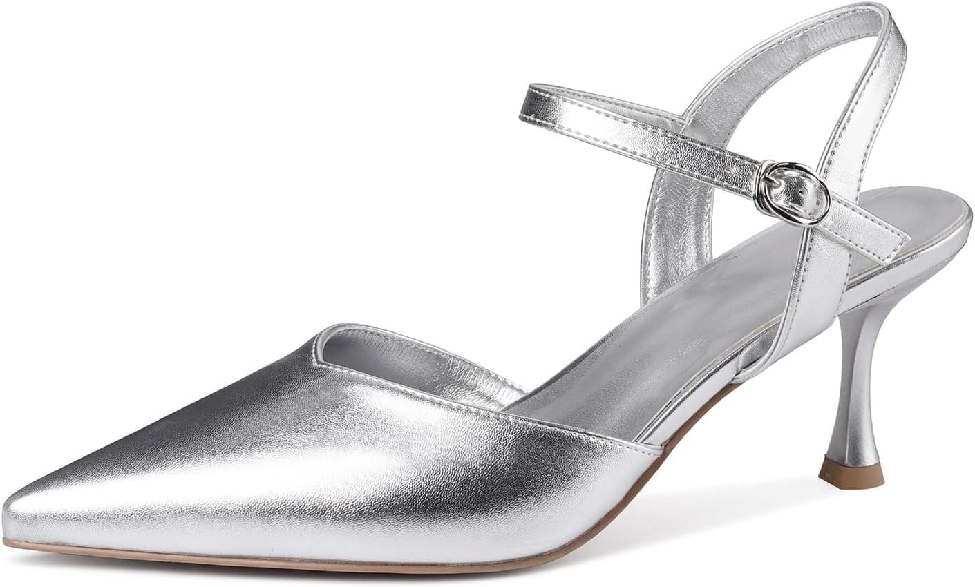 Silver rhinestone pointed slingback pumps — sizes 5.5–11