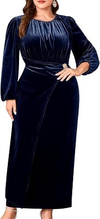 Navy plus-size velvet maxi dress