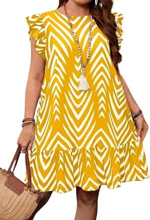 Yellow plus-size abstract-print smock dress