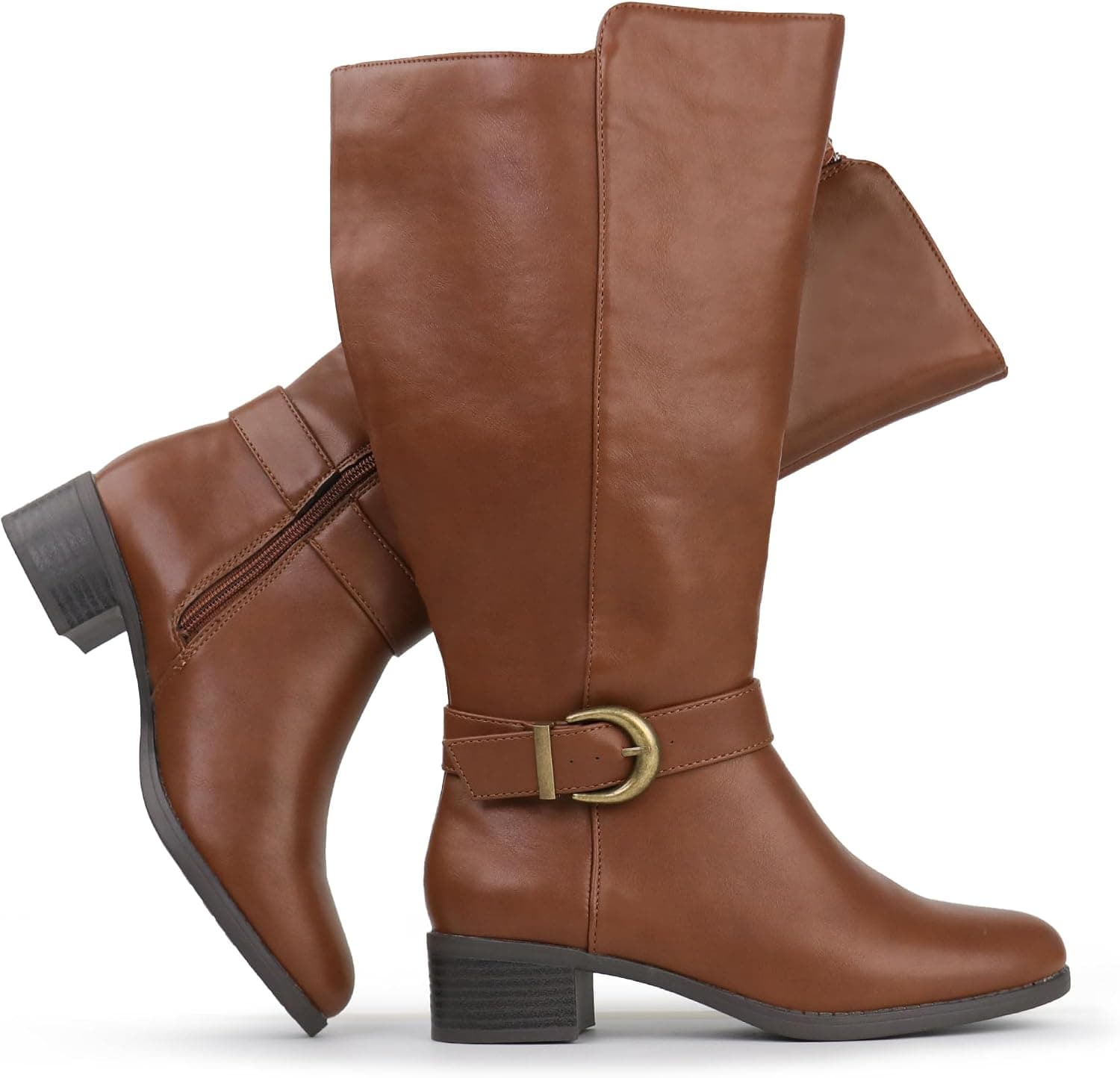 Cognac brown extra-wide-calf knee-high boots — sizes 6–12