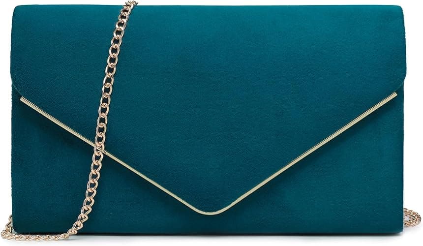 Teal faux-suede clutch