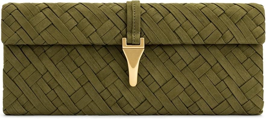 Dark olive woven clutch