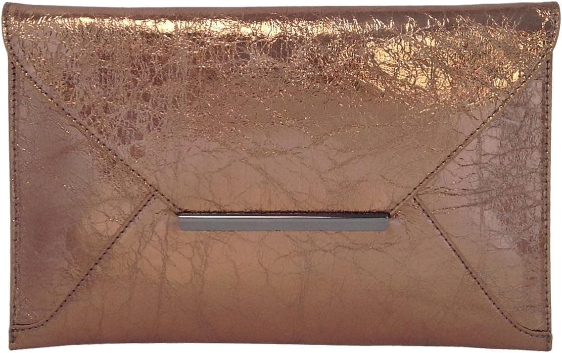 Bronze crushed-metallic envelope clutch — 12 × 0.5 × 7.5 inches