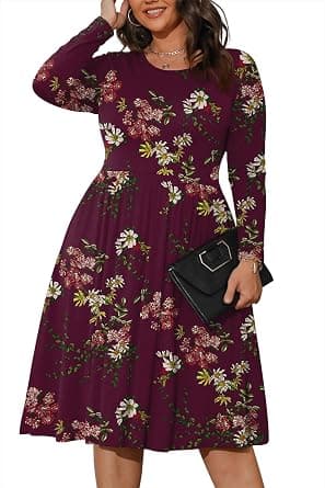 Burgundy plus-size floral A-line cocktail dress