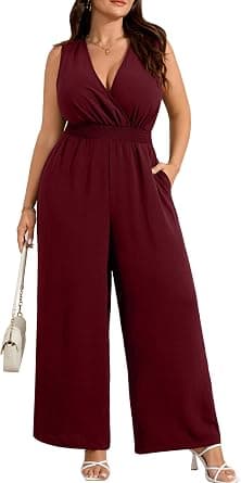 Burgundy plus-size wide-leg jumpsuit