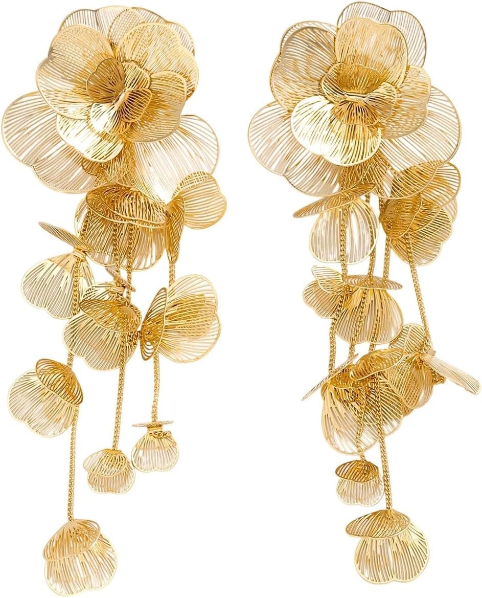 Gold floral filigree drop earrings — closest small gold-drop match