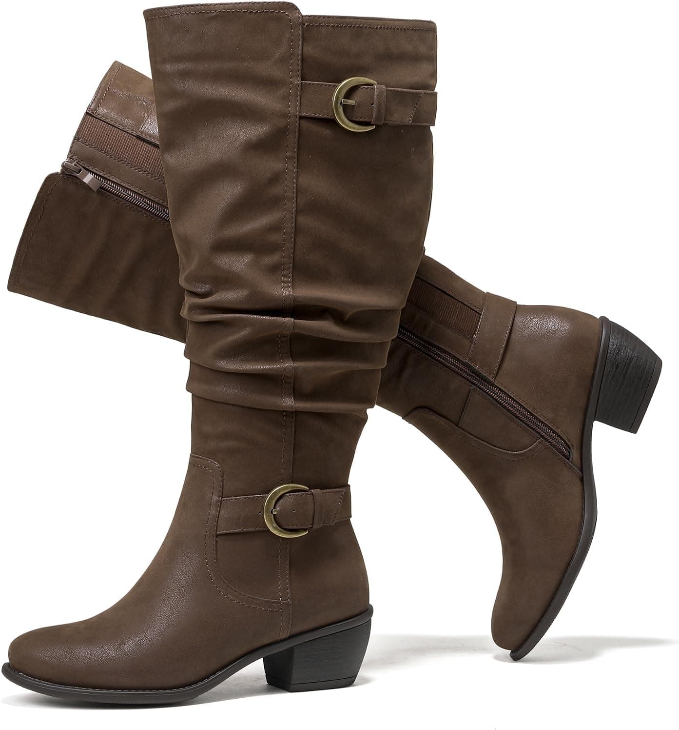 Brown extra-wide-calf knee-high boots — sizes 7–13 X-Wide