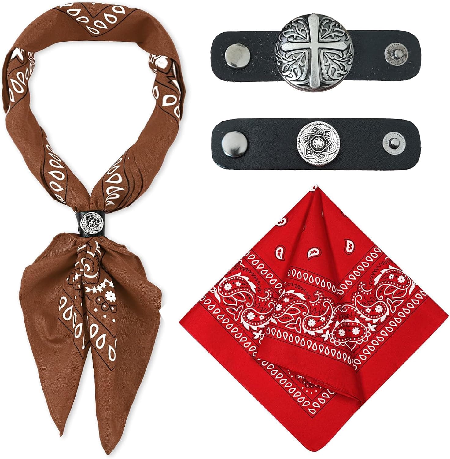 Brown/red patterned scarf — closest small handle-scarf accent for the handbag