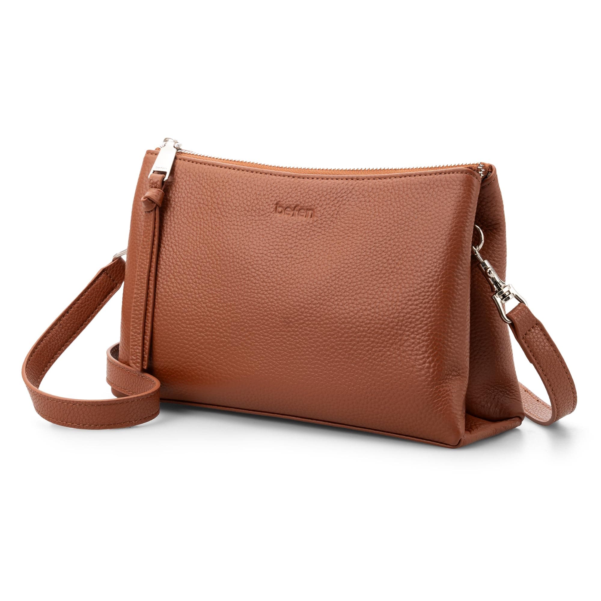 Brown leather crossbody handbag