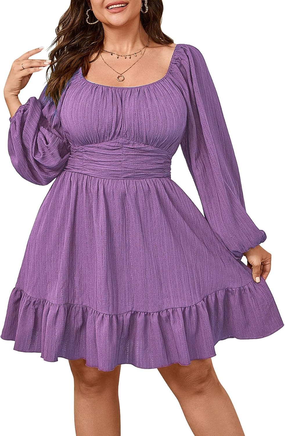 Purple plus-size textured A-line mini dress — closest lavender match, 2X–4X Plus