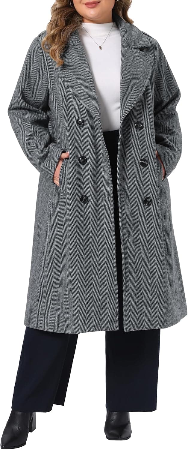 Gray plus-size double-breasted long coat — sizes 1X–4X (5.0 from 1 review)