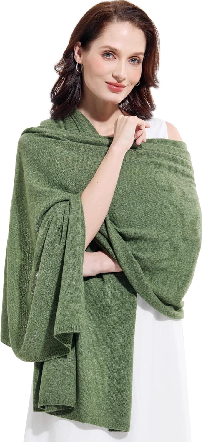 Mottled avocado-green cashmere-blend wrap scarf — 87 × 28 inches