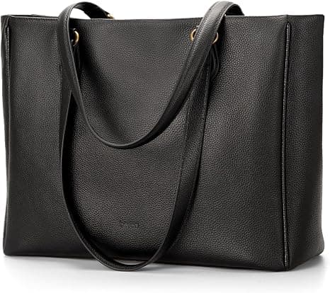Black genuine-leather work tote