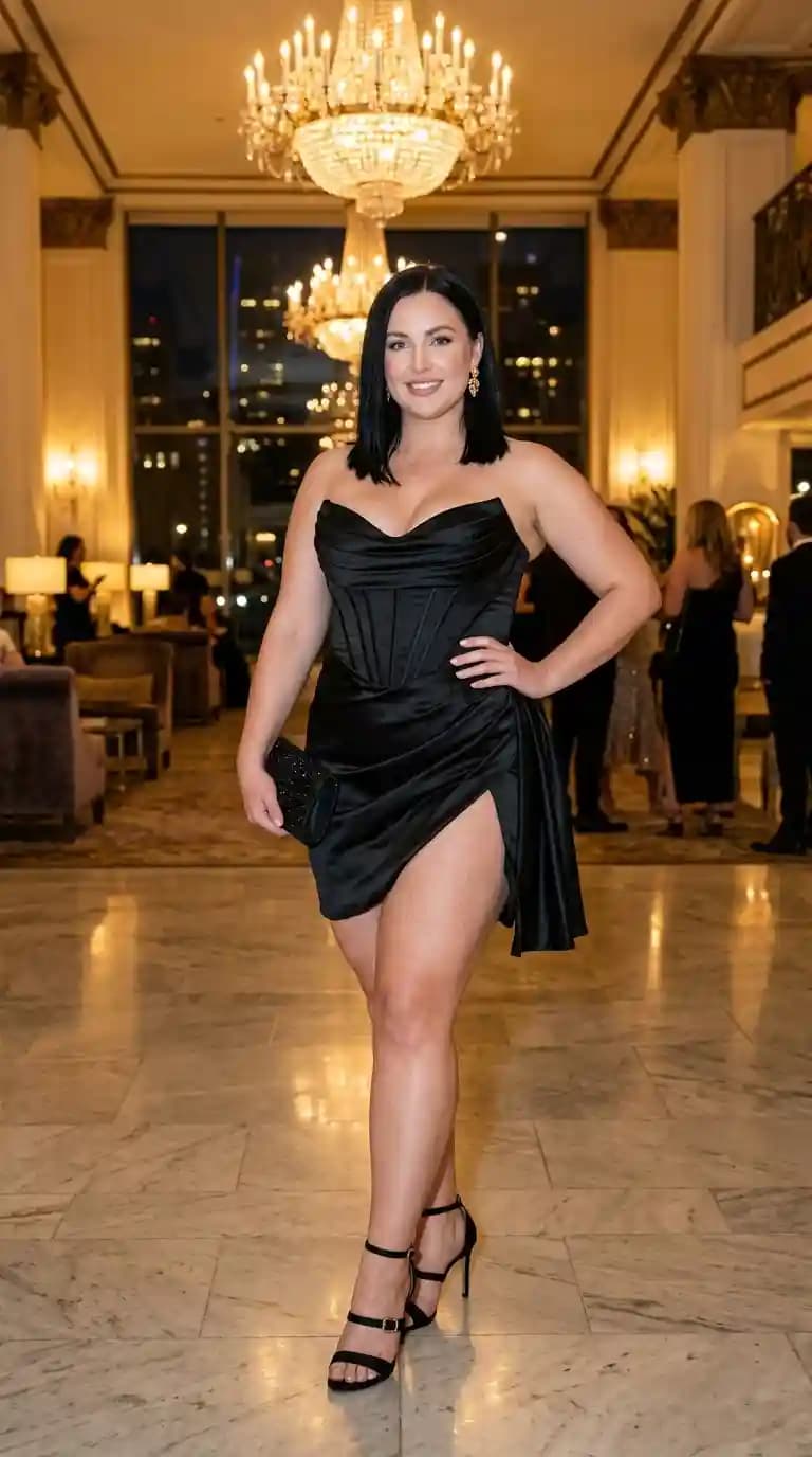 Black Strapless Satin Mini Dress