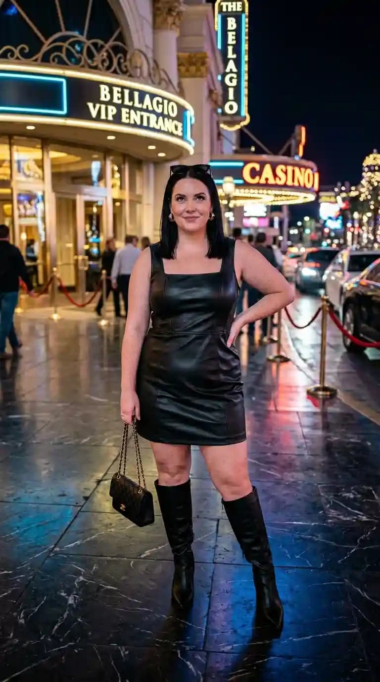 Black Leather Mini Dress + Black Knee-High Boots