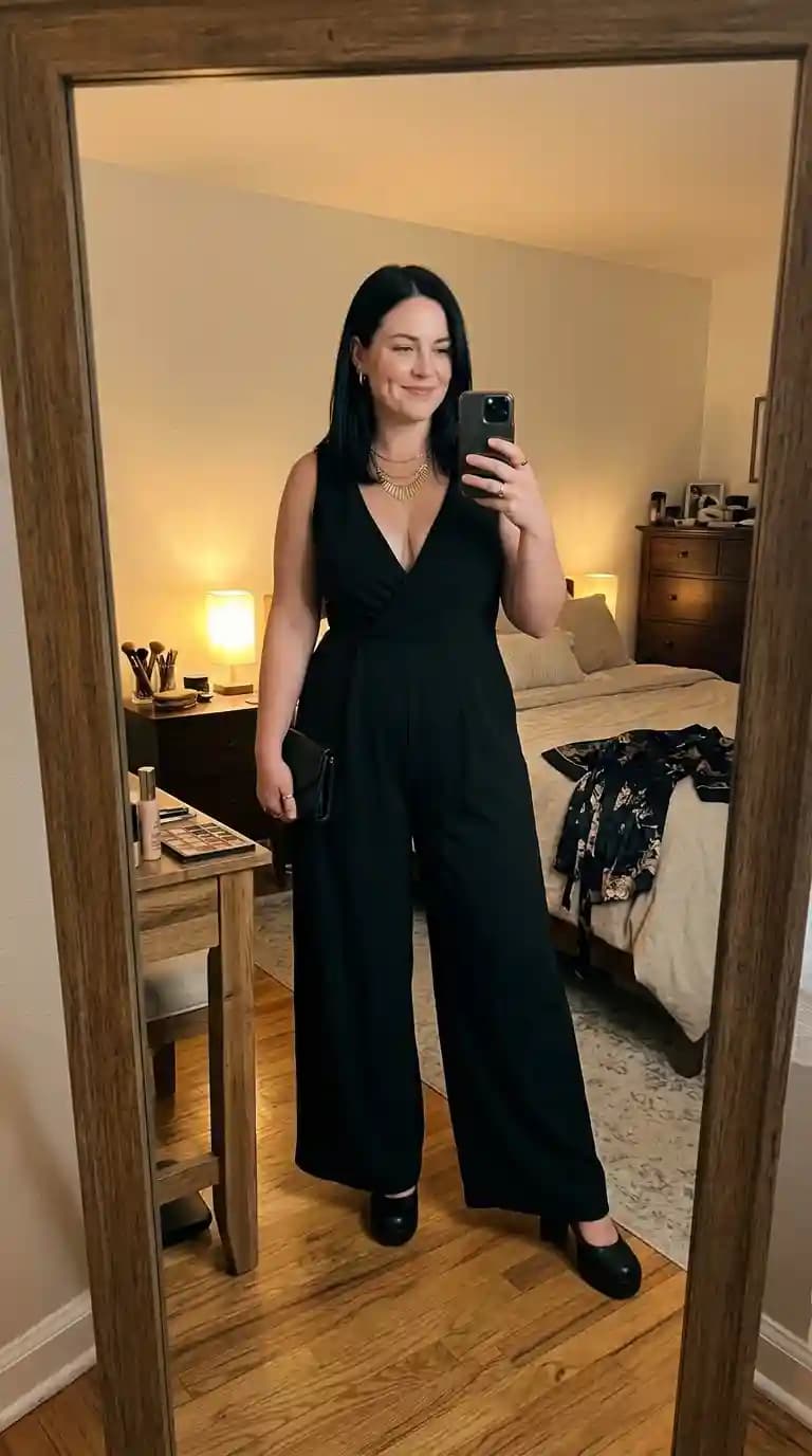 Black V-Neck Wrap Jumpsuit