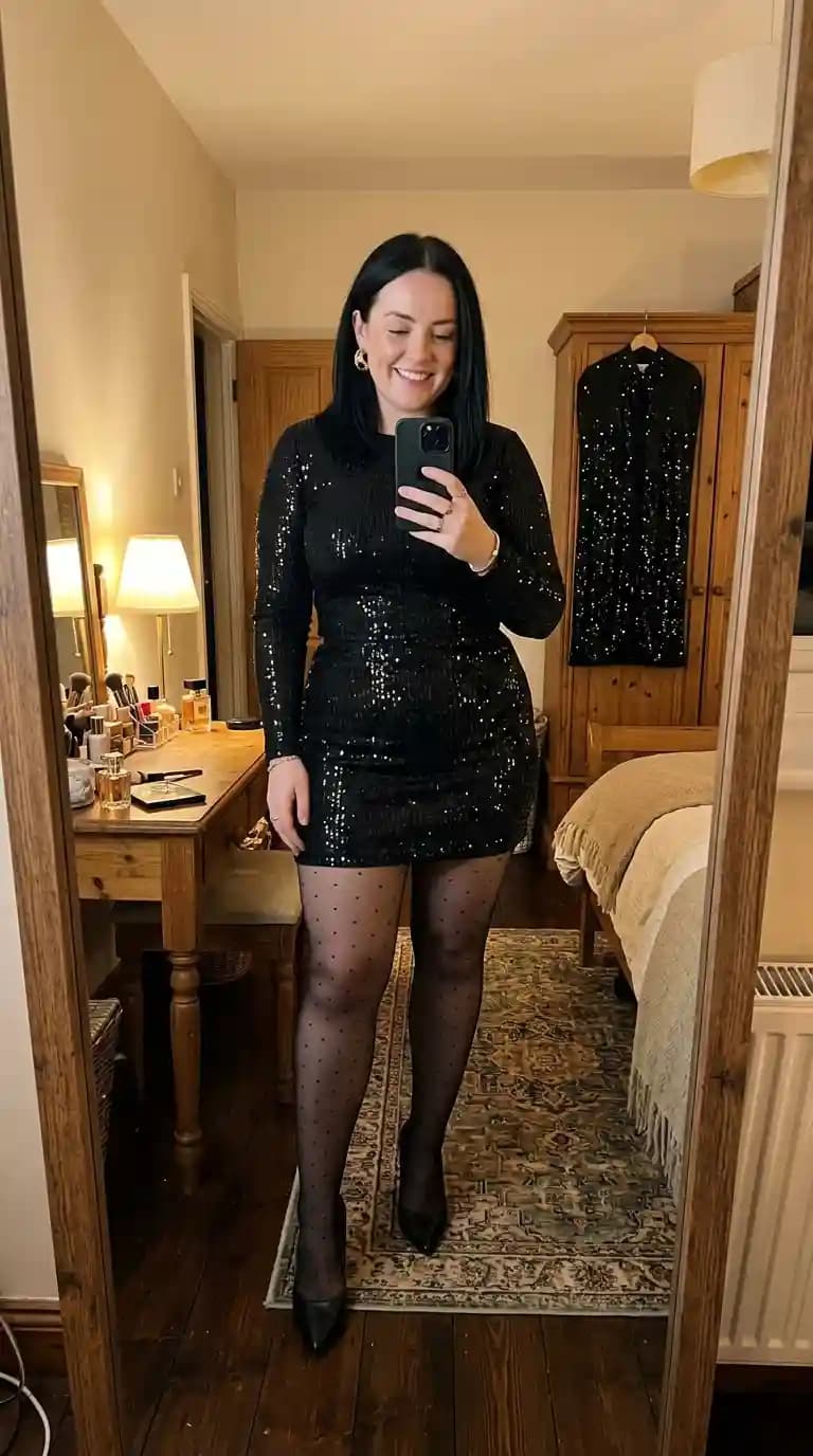 Black Long-Sleeve Sequin Mini Dress