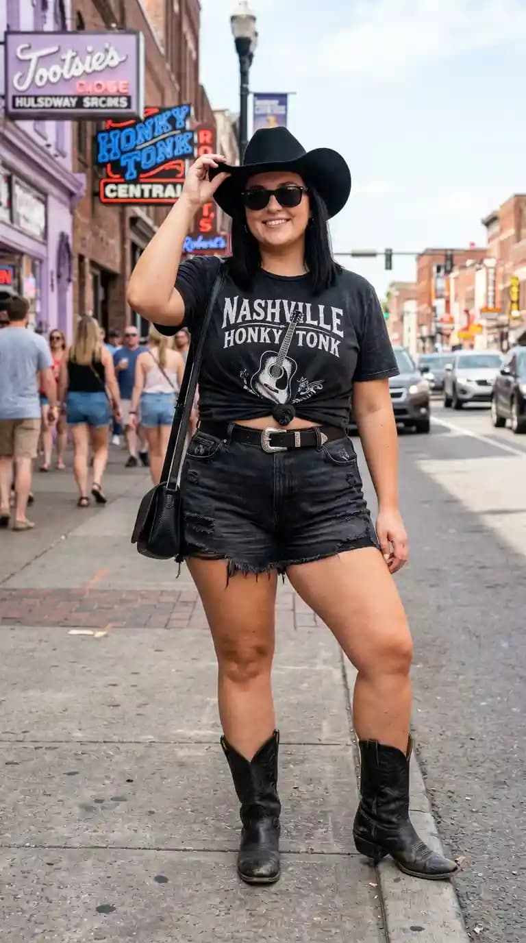 Black Graphic T-Shirt + Black Distressed Denim Shorts
