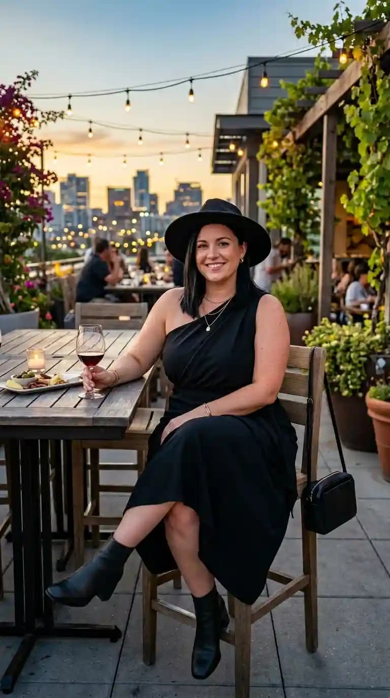 Black One-Shoulder Midi Dress