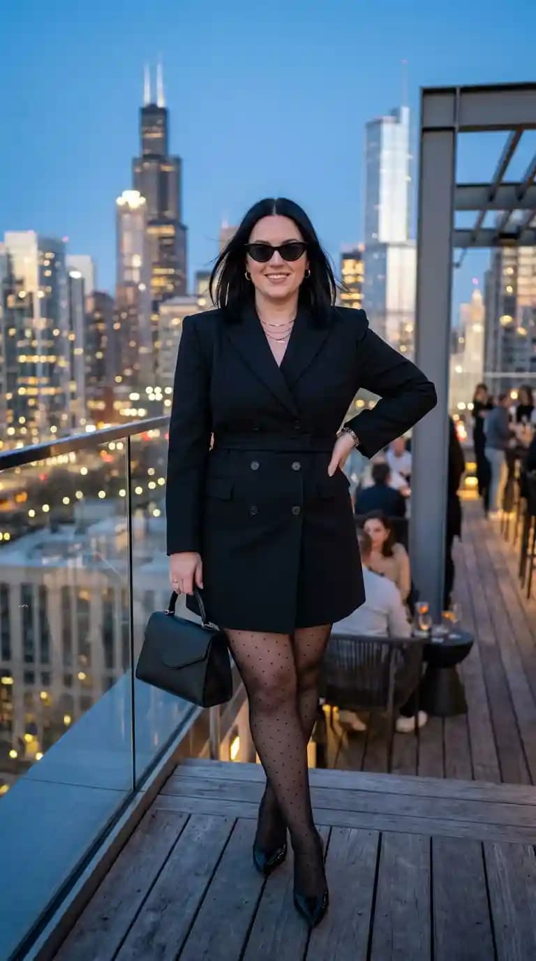 Black Double-Breasted Blazer Dress