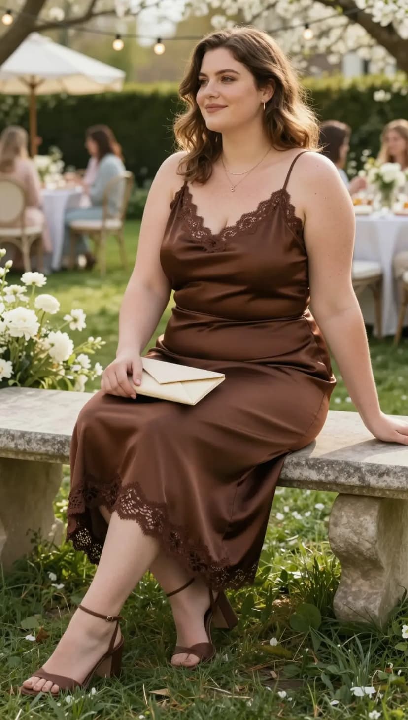 Brown Satin Slip Dress + Brown Strappy Heels