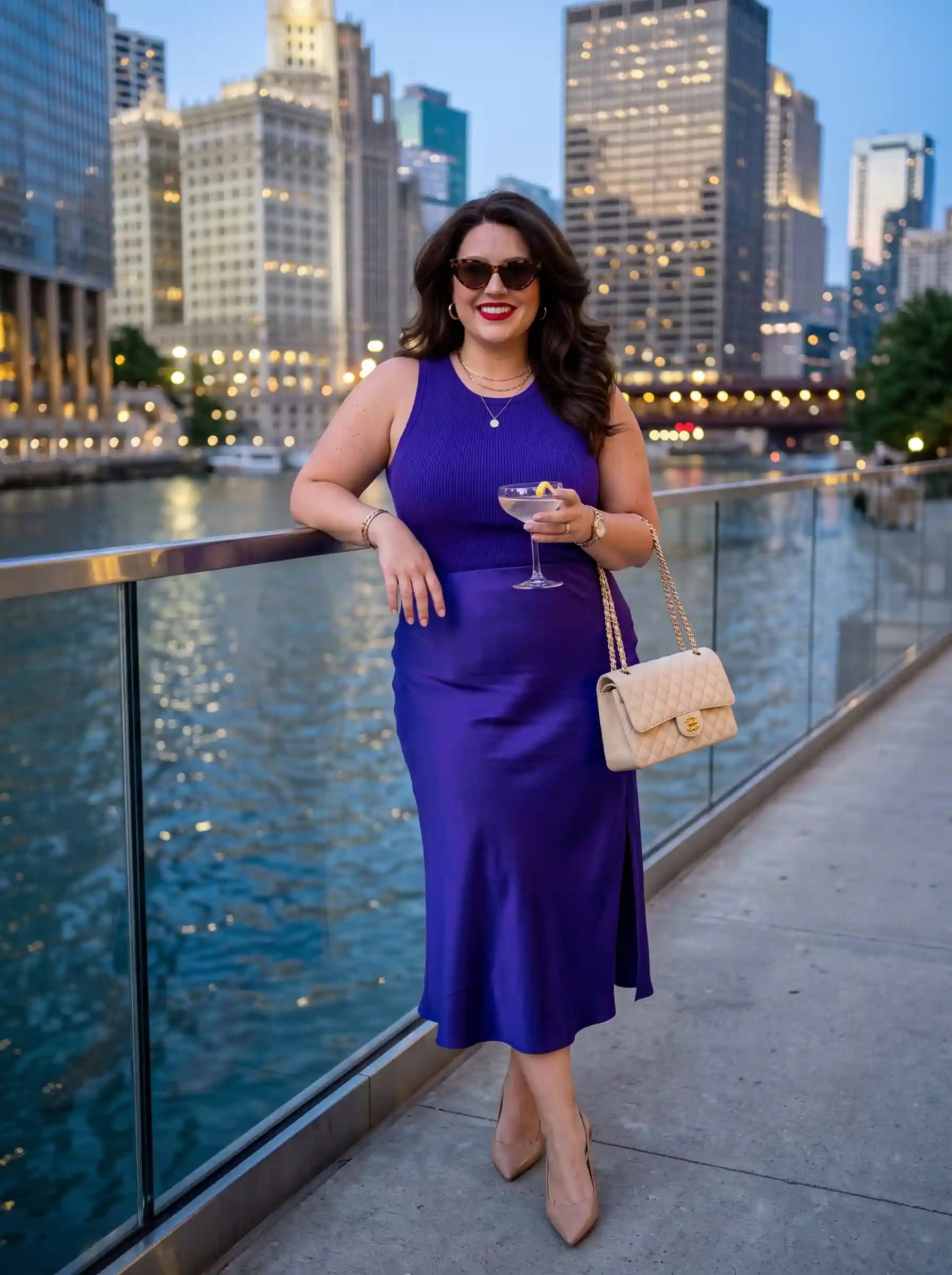 Purple Ribbed Tank Top + Purple Satin Midi Skirt