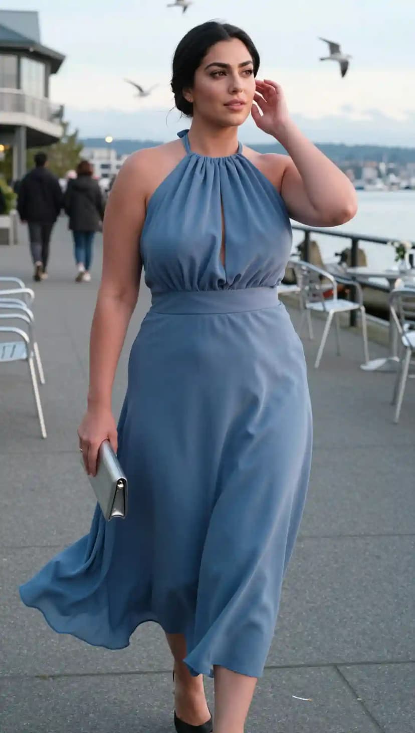 Dusty Blue Chiffon Halter Dress