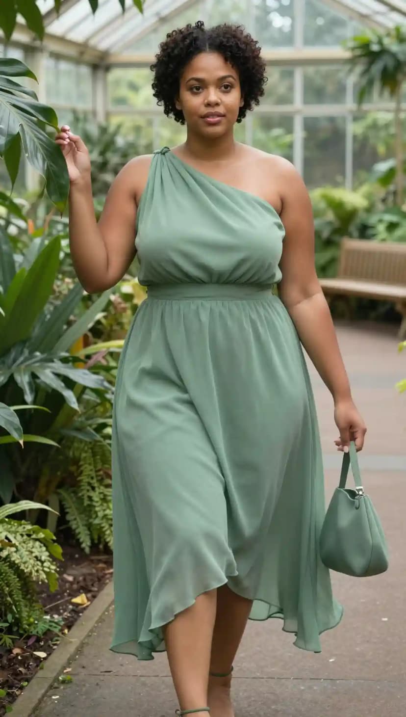 Sage Chiffon One-Shoulder Dress