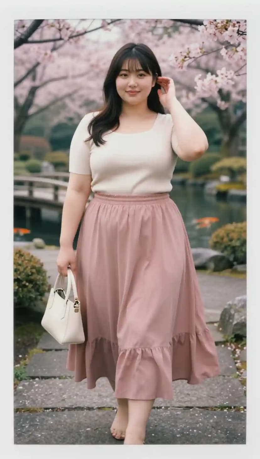 Cream Ribbed Knit Top + Dusty Rose Tiered Midi Skirt