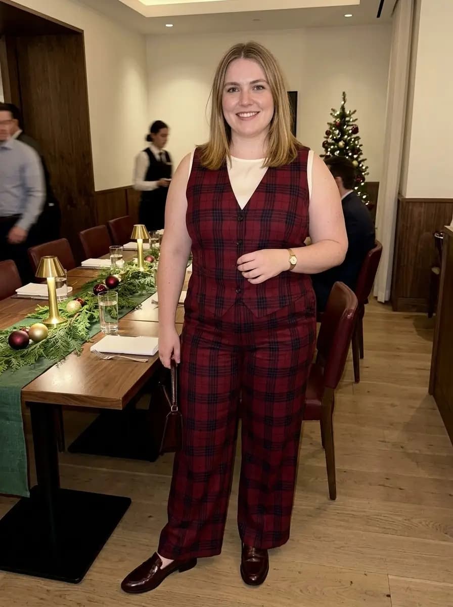 Burgundy Plaid Vest and Trousers Set