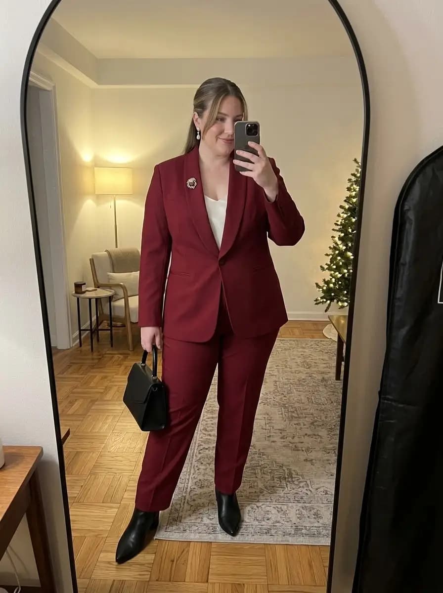 Red Blazer with Red Trousers and White Sleeveless Top